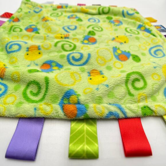 12" Taggies Green Yellow Swirles Turtles Bees Baby Lovey Security Plush Blanket - Picture 4 of 9